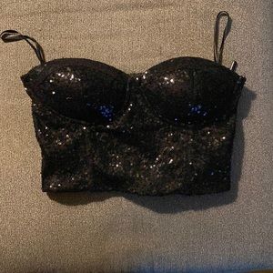 Black Sequin Strapless Crop